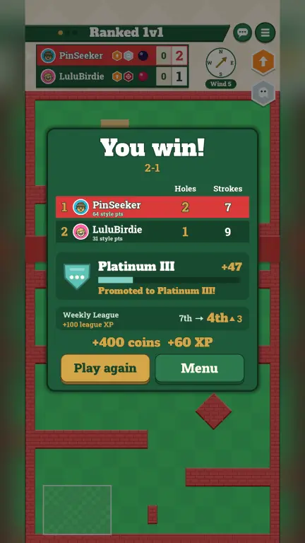 A ranked win: promoted to Platinum III and up the weekly league