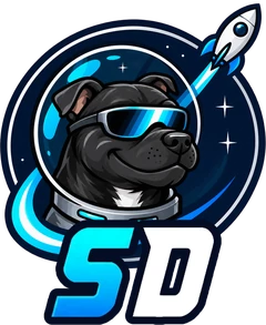 The Space Dawg mascot: a dog in an astronaut helmet and sunglasses, with a rocket
